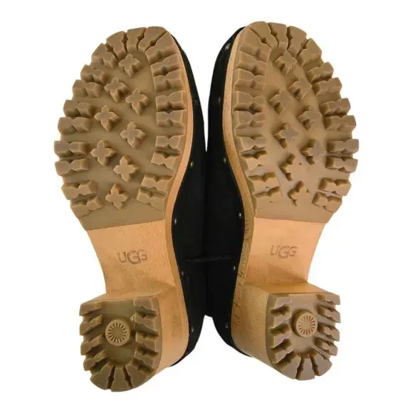 Ugg Thebes Black Suede Fur Lined Clog Boots Size 6 Chunky Platform Boho Winter - Picture 6 of 12